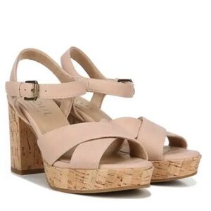 SOUL Naturalizer Nude/Tan Cork Platform Wedge Sandals